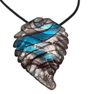 FOIL art glass leafy leaf pendant cord necklace boho style free spirit festival.